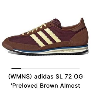 Never worn, influencer favorite Adidas SL72 in pre loved brown, yellow